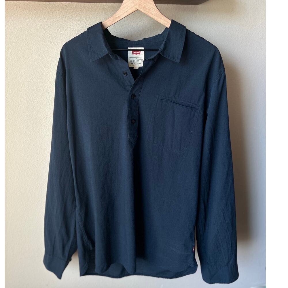 Levi's Dark Blue Long Sleeve Half Button-Up Shirt Size XL